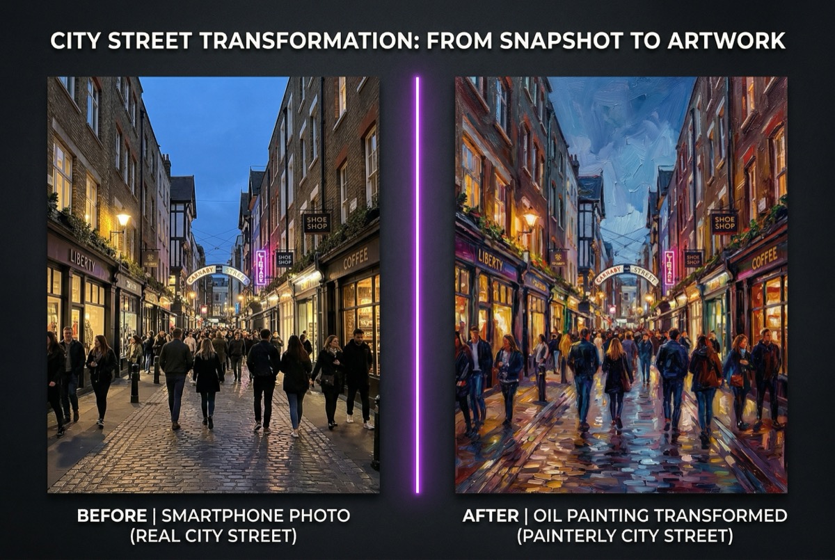 Interactive before and after slider showing a photo spell transformation